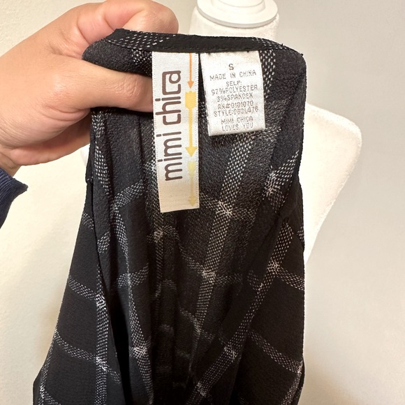 EUC MIMI CHICA Line Pattern Black Midi Dress With Tie At Bust - Picture 6 of 9